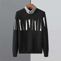 2021 Mens autumn fake two-piece sweater business leisure autumn winter shirt collar knitwear Crystal velvet fashion top