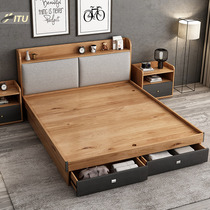 Nordic bed 1 5-meter board-type high box storage bed King bed Master bed Tatami Wedding bed Modern simple double bed