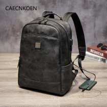 Mens backpack mens backpack leather business leisure school bag fashion Mens bag large capacity travel computer bag Tide brand