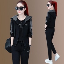 2021 Spring and Autumn new leisure sportswear suit female Korean version age reduction hooded cardigan sweater fashion three-piece set