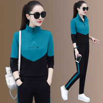 2022 new sports suit womens spring and autumn fashion collage loose foreign temperament running suit for leisure two sets