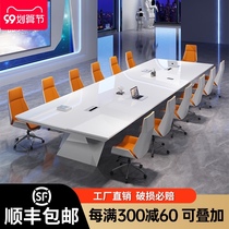 Conference table long table simple modern white paint large open meeting table and chair combination negotiation conference room long table