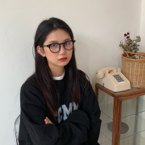 Sandwich girl literary and art fan full of plain glasses female face small sun glasses black frame BAO WEN Net red flat lens