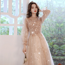Champagne evening dress new 2021 explosive banquet temperament annual meeting host high-end birthday princess dress female adult