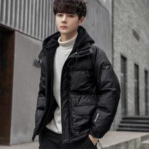 Hat leather down jacket men's 2021 winter new leisure tide brand warm padded boys autumn and winter coat tide
