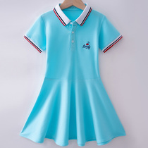 Girls Golf Skirt Summer Short Sleeve polo Long Dress Cotton Lapel Sport Dress Children Badminton Skirt