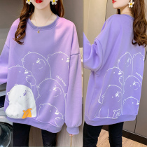 Thickened velvet sweater womens autumn and winter new 2020 burst loose Korean white bear crew neck jacket tide ins