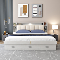 Bed modern simple high box storage storage double wedding bed Nordic small apartment master bedroom 18 meters one meter five bed
