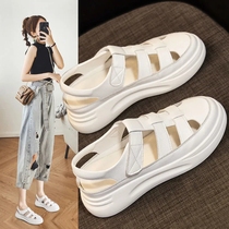 Mottarsea this summer ultra-fire ~ Baotou sandals women 2022 new summer thick bottom 100 lapped hollowed-out Roman shoes