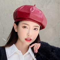 Berehat Women PU Cortex Summer Thins Autumn Winter Black Inlen Retro Pumpkin Painter Hat