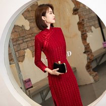 Red cheongsam 2021 new young Chinese New Year Tang dress women winter plus velvet thickened warm Chinese skirt