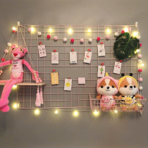 Girl heart pink grid photo rack ins hanging wall decoration barbed wire childrens room student dormitory shelf