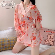 Japanese GP Sexy Crushed Flowers And Pure Desire Wind Sleeping Dress Womens Summer Thin Ice Silk Bathrobe V Collar Short Sleeve Home Dress