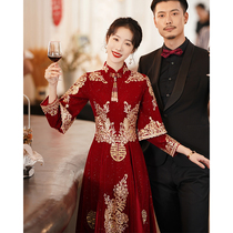 Cheongsam Toast Bride 2021 New Winter Red Beauty Clothes High-end Small Red Skirt Long Sleeve Wedding Evening Women