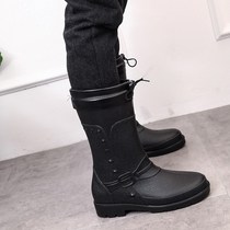 Korean version plus velvet mid-tube rain shoes rain-proof overshoes men's waterproof rain shoes autumn and winter men's and women's mid-heel water boots non-slip rubber shoes