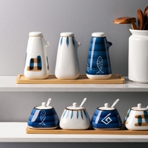 Japanese seasoning pot ceramic set salt jar seasoning bottle jar seasoning bottle oil splashing spicy pot oil pot household vinegar bottle bottle