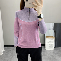 Autumn and winter outdoor fleece womens warm standing collar anti-static plus velvet warm cationic velvet bottoming shirt quick-drying clothes