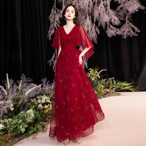 Toast dress bride 2021 new summer wedding wine red wedding dress thin section thank you banquet performance evening dress skirt woman