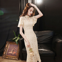 Qipao evening gown lady banquets gas quality light extravagant and small crowdsourced high-end lace sushi with champagne fish tail dress