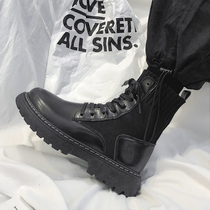 Youth ins Hong Kong wind black high-top leather boots 2021 new mens shoes trend Joker locomotive tooling Martin boots