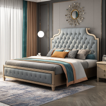 American light luxury bed Full solid wood 1 8 meters high-grade gray European Italian double master bedroom wedding bed Leather bed model room