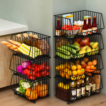 Black kitchen shelf household storage rack floor multi-layer storage rack vegetable rack basket supplies