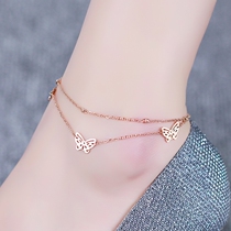 Titanium steel double butterfly anklet female rose gold anklet for women Korean version of sexy simple student forest department does not fade