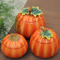 Ceramic pumpkin storage jar candy jar storage with lid home creative home jar ornaments new house into the house gift