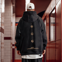 Autumn Tide brand casual black sweater men hooded large size loose national tide increase mens hooded long sleeve plus Velvet