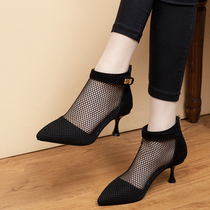 Roman Sandals Women 2022 Spring Summer New Web Yarn Short Boots Hollowed-out Thin Heel Mesh Boots With Frosted High Heel Sandals