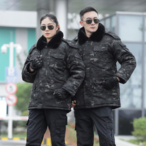 Camouflage military cotton coat mens winter thickened medium-length cold-proof cotton-padded jacket women security guards on duty and warm overalls