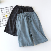 Couple plaid cotton pajama pants men and women Summer thin loose size home wear shorts five-point pants can be worn outside