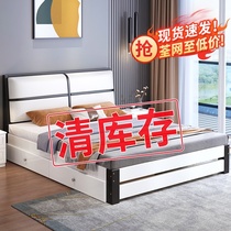 Solid wood bed Modern simple 1 8 meters household double bed Master bedroom Economy soft bag 1 5 meters rental room single bed