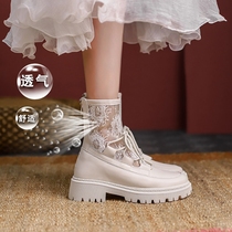 White short boot chic French style mesh boots female summer hollowed-out thick bottom Martin boots 2022 New female summer thin ladies