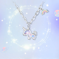 Rainbow unicorn necklace female choker light luxury niche design sense sterling silver cute does not fade 2021 New