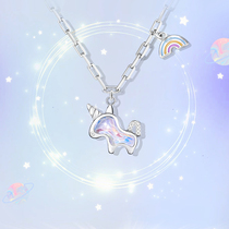 Rainbow unicorn necklace female choker light luxury niche design sense sterling silver cute does not fade 2021 New