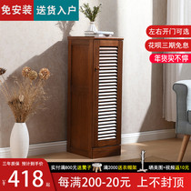 Simple modern solid wood shoe cabinet Hall entrance cabinet single door shoe cabinet small narrow shutter door breathable whole balcony shoe cabinet