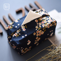  Japanese-style cherry blossom tissue box fabric set Living room household pumping paper box Simple cartoon cute tissue paper set storage bag