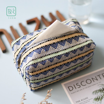 Chinese-style creative old homespun paper towel set pumping paper bag cotton and linen paper towel bag pumping paper box living room paper towel bag car medium