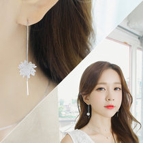 Korean version s925 pure silver ice flower ear line sweet and beautiful temperament long stream Su super-fairy earrings crystal snowflake earrings mesh red