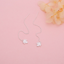 s925 pure silver maple leaf ear line female Korean temperament long current Susupian small freshener with a thin pair of earrings