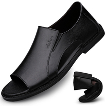 2022 Summer new mens genuine leather Toes Beach Shoes Non-slip Soft Bottom Roman Shoes Business Casual Sandals Men