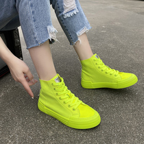 Fluorescent green shoes womens summer high-top shoes 2021 new canvas shoes thin candy color mandarin duck shoes casual sports shoes