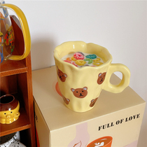 (And sea) ins cute hand-painted bear mug egg yellow soft cute bear ceramic cup coffee cup