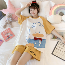 Pajamas womens summer pure cotton short-sleeved new 2021 cute cartoon thin section wear student shorts home wear suit