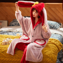 Coral velvet pajamas female winter thickened cute winter New 2021 Spring and Autumn Winter long sleeve home clothing set peach heart