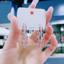 Three ring earrings female summer sterling silver 2021 New Tide atmosphere circle Korean temperament Net Red personality exaggerated ear ring