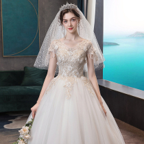 Light main wedding dress 2021 new bride high waist pregnant woman Qi small man tail summer simple v-neck woman
