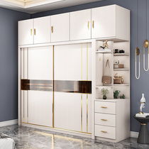 Solid Wood multi-layer board light luxury Net red wardrobe sliding door bedroom home Modern simple log ecological board large cabinet