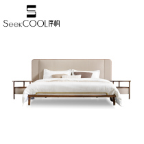 SeekCOOL sequence modern light luxury Walnut Leather bed Italian minimalist bedroom 1 8 m double solid wood bed